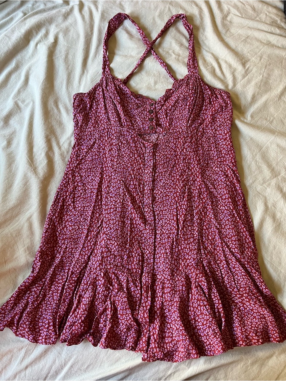 Free People Raspberry Pink Crisscross Straps Mini Dress